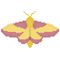 A small pixel art gif of a rosy maple moth, flapping its wings repeatedly